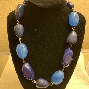 3/$30 Vintage Large Bead Necklace Bib Style in Shades of Blue, Gray and Purple